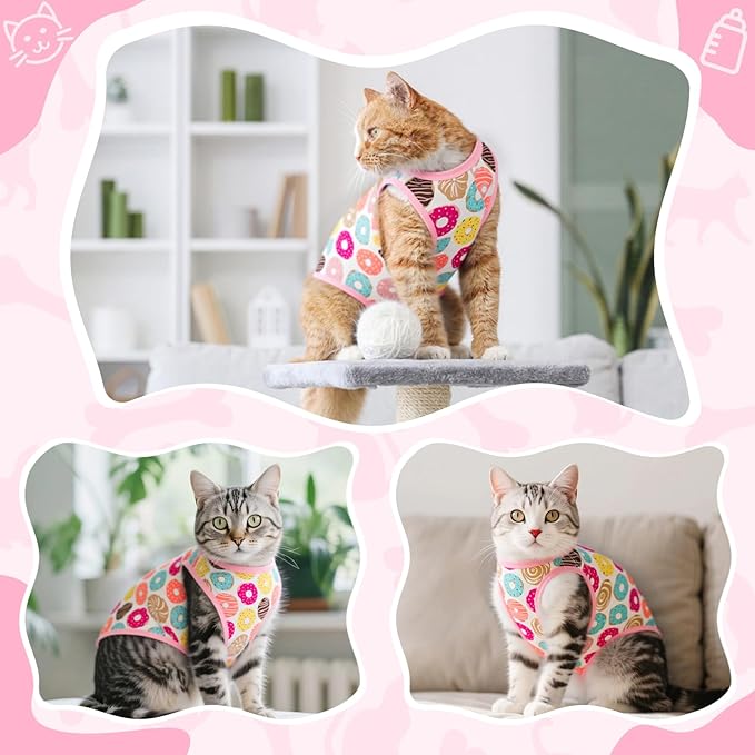Coppthinktu Cat Recovery Suit Female Cats Onesie for Cats, Breathable Cat Surgery Suit for Surgical Abdominal Wounds Skin Diseases, Cute Kitten Spay Recovery Suit E-Collar Alternative Anti Licking