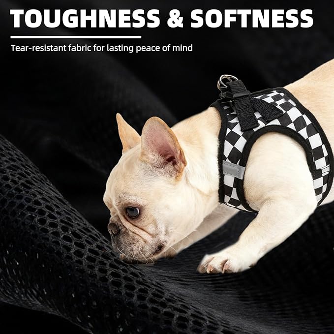 PUPTECK Adjustable Dog Harness Collar and Leash Set Step in No Pull Pet Harness for Small Medium Dogs Puppy and Cats Outdoor Walking Running, Checkered Black&White XS