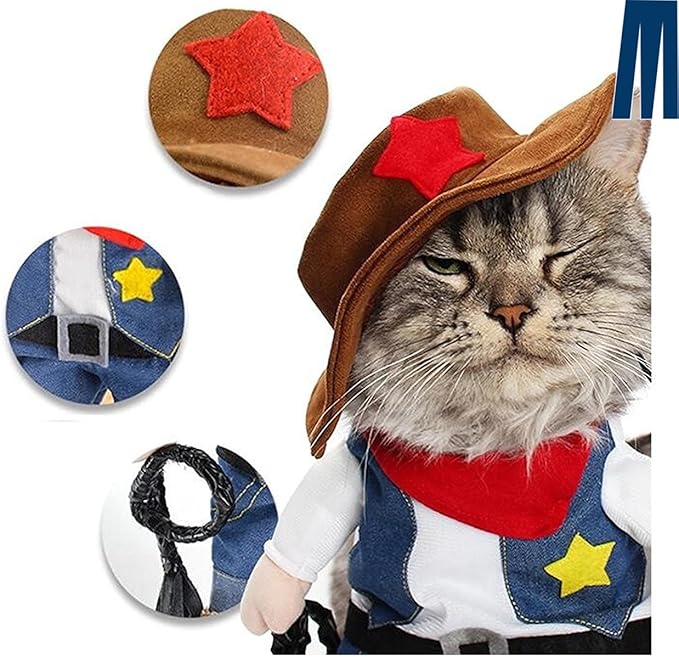 Mikayoo Pet Dog Cat Halloween Costumes,The Cowboy for Party Christmas Special Events Costume,West Cowboy Uniform with Hat,Funny Pet Cowboy Outfit Clothing for Dog cat(XS) Blue