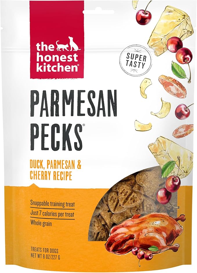 The Honest Kitchen Human Grade Dog Treats Parmesan Pecks: Duck, Parmesan & Cherry Recipe, 8 oz Bag