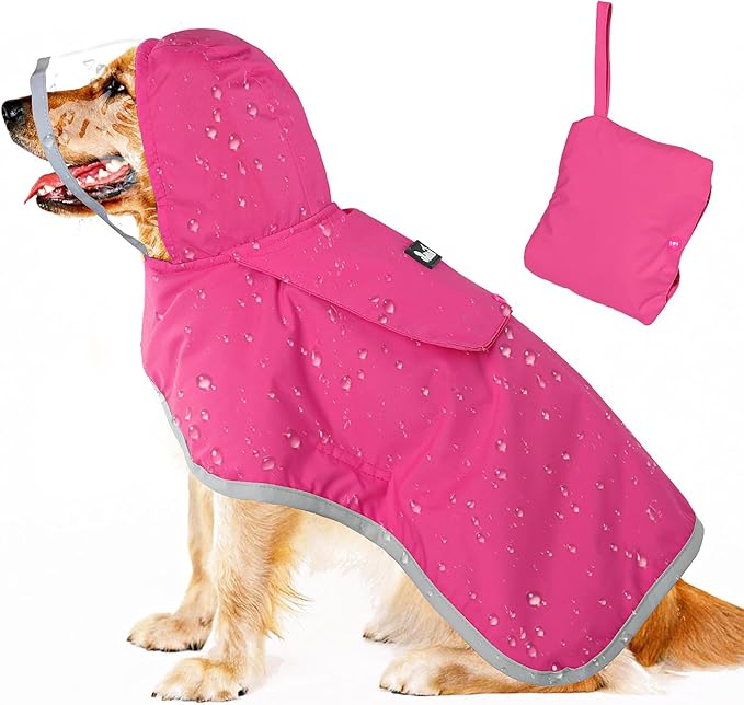 Lukovee Dog Raincoat, Adjustable Dog Rain Jacket with Clear Hooded Double Layer for Large Medium Small Dogs Puppies, Waterproof Rain Coat Poncho with Reflective Storage Pocket & Rim (FU,XL)