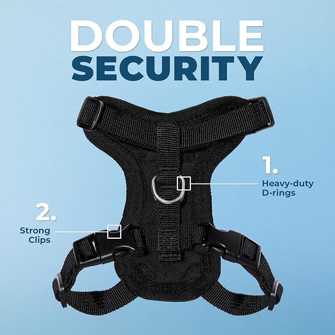 Voyager Escape-Proof Step-in Lock Cat Harness & 5ft Neoprene-Handle Leash Set All-Weather Mesh with Reflective Stitching for Small to Large Cats by Best Pet Supplies, Black, XXXS
