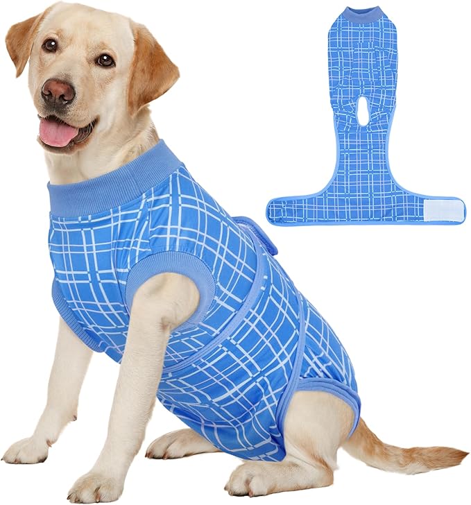 Kuoser Dog Recovery Suit for Female Male Dogs, Post-Surgery Bodysuit for Spay Neuter, Dog Onesie After Surgery, Anti-Licking Pet Surgical Recovery Suit, Blue L