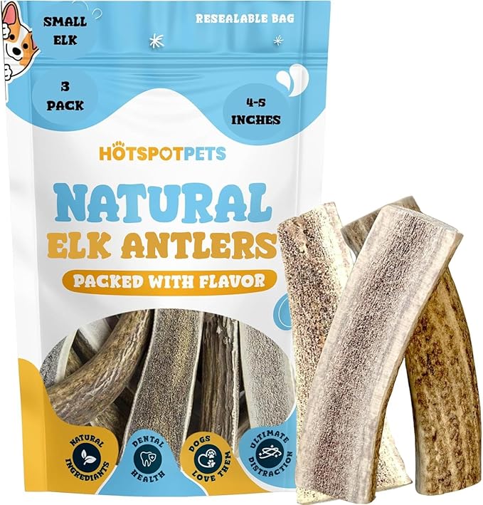 Small Premium Split Elk Antlers for Dogs - 4''-5'' Inch Long Dog Chews (3 Pack) Naturally Shed Antler Bone for Small Breed Aggressive Chewers - Made In USA -Odorless- Promotes Dental Hygiene (3 Pack)