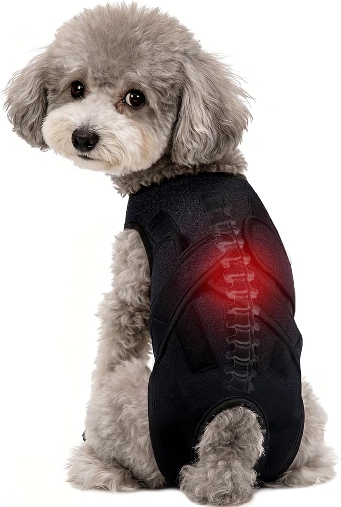 Dog Back Brace for IVDD & Spinal Recovery, Adjustable Breathable Support Vest Dog Lumbar Protector Helps Pain Relief, Pet Surgical Suit for Back Disease Prevention, Black S