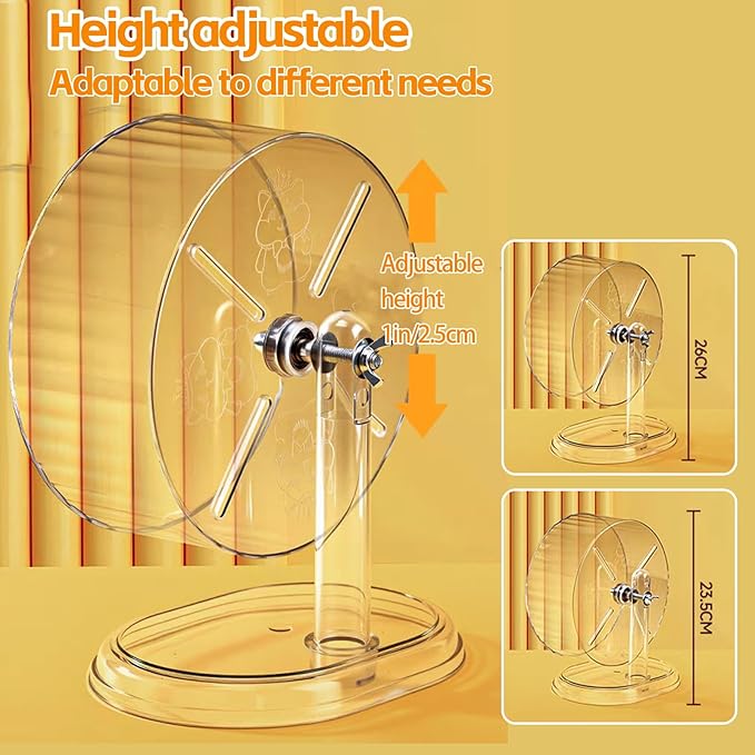 Silent Hamster Exercise Wheel,9.5 Inch Quiet Spinner Syrian Hamster Running Wheel,Silent Wheels with Anti-Skid & Adjustable Stand for Gerbils, Rats, or Other Small Pets,Transparent
