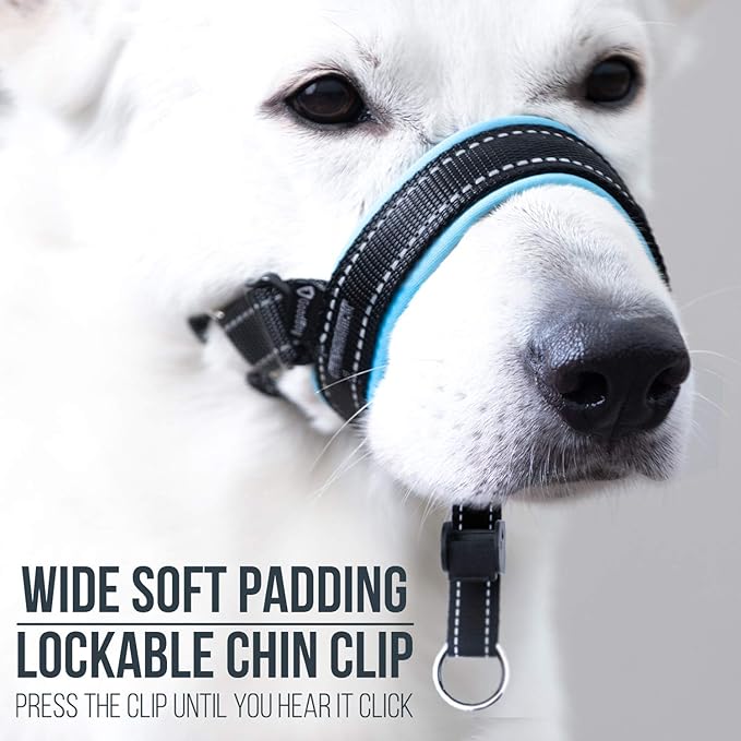GoodBoy Dog Head Halter with Safety Strap - Stops Heavy Pulling On The Leash - Padded Headcollar for Small Medium and Large Dog Sizes - Head Collar Training Guide Included (Size 3, Blue)