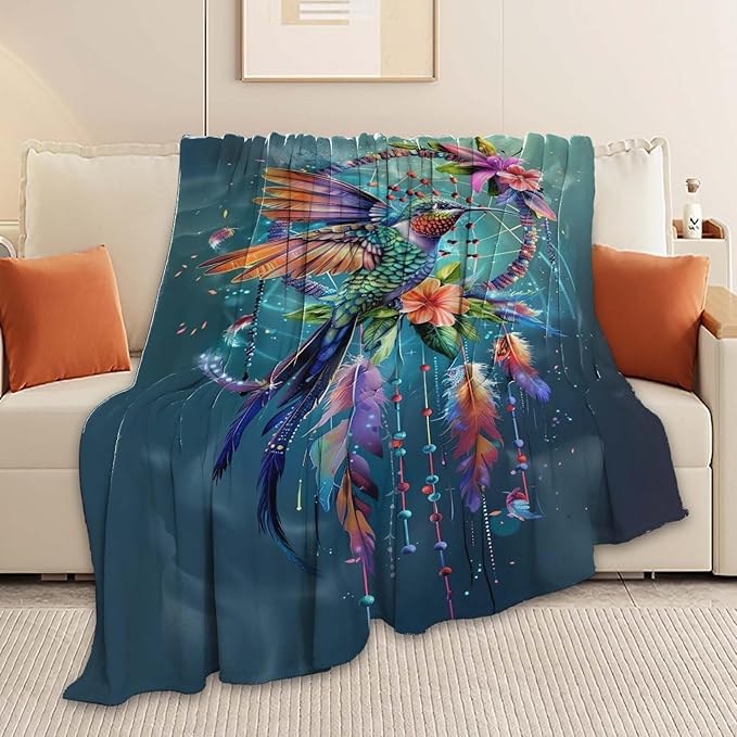 Hummingbird Throw Blanket Hummingbird Bird Stuff Gifts for Kids Girls Boys Adults Women Man Soft Cozy Warm Plush Fluffy Fuzzy Fleece Blanket Decor 50''X60''