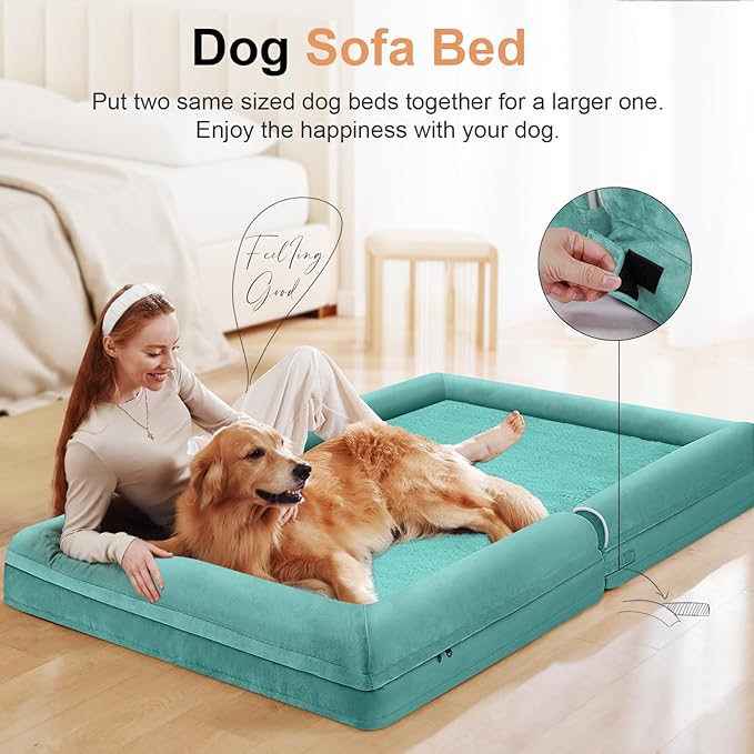 Large Dog Bed Orthopedic Washable: Beds Bolster XL Bed Big XLarge Dogs Egg Crate Foam Couch Sofa Waterproof with Removable Cover - Aqua Blue