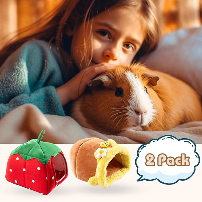 Avont 2 Pack Guinea Pig Bed House Hideout, Small Animal Hideaway Cage Accessories, Washable Sleeping Bed for Dwarf Rabbits Chinchillas Hamsters Hedgehogs Ferrets Bearded Dragons and Rats -Fruit