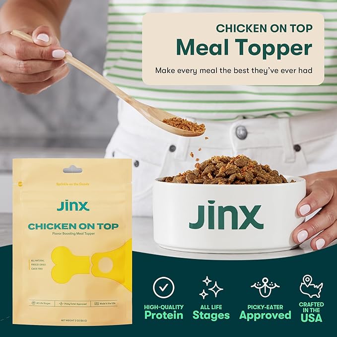 Jinx Chicken Dog Food Topper, Flavor Boosting Meal Topper with Freeze-Dried, Cage-Free Chicken, No Fillers, for All Lifestages, 3oz, 6 Pack