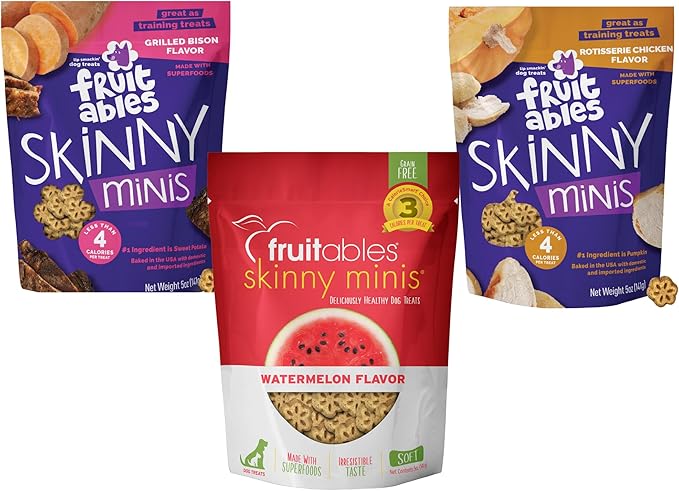 Fruitables Skinny Mini Dog Treats (3 Cal) – Soft Dog Healthy Training Treats, 5 oz (Variety Pack of 3)