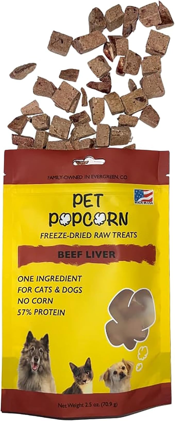 Freeze-Dried Raw Treats - Beef Liver - 2.5oz Bag, Dog & Cat Snacks, Single Ingredient, Natural, Pet Food Topper, Protein‑Packed Meat