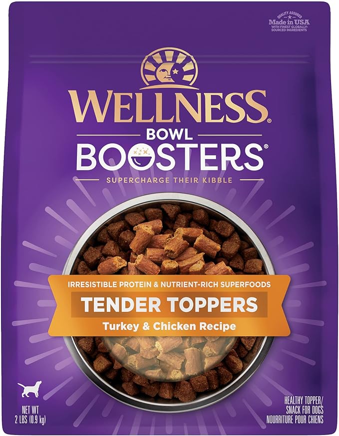 Wellness Bowl Boosters Tender Toppers, Dog Food Topper for Small, Medium, & Large Breeds, Grain Free, Natural, Turkey & Chicken, 2 Pound Bag (Pack of 1)