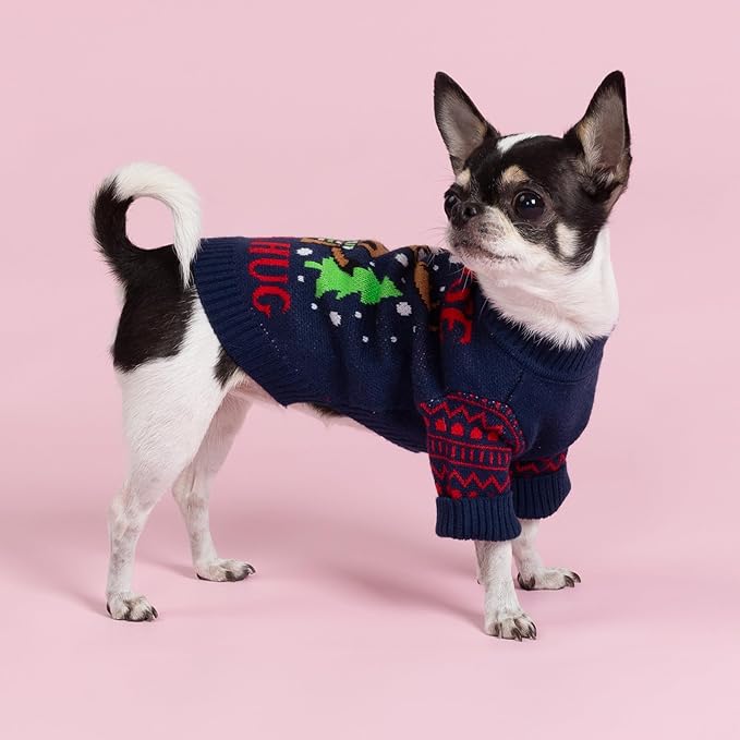 Fitwarm Funny Moose Dog Ugly Christmas Sweater, Winter Dog Clothes for Small Dogs Girl Boy, Pet Xmas Outfit, Navy, XL