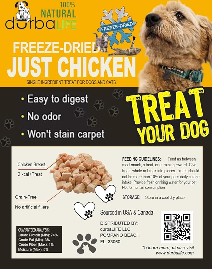 Freeze Dried Chicken Bites - Cats and Dogs Training Treat or Food Topper for Picky Eaters, Protein-Packed Pet Snack (2.0 oz, Just Chicken)