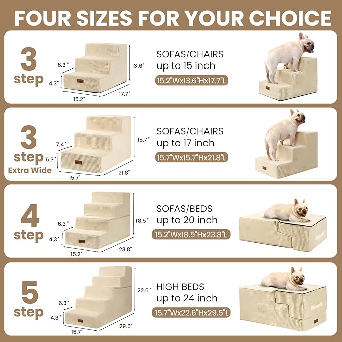 Aodisman Dog Stairs for Bed 18.5" H, 4-Step Dog Steps for Small Dogs and Cats, Indoor Non-Slip Balanced Pet Stairs are Suitable for Puppy, Older Cat,Beige
