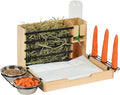 Rabbit Hay Feeder, 4 in 1 Wood Guinea Pig Hay Feeder Bunny Hay Holder with Litter Box 500ml Water Bottle 2 Food Bowl Small Animals Stuff for Cages for Chinchillas Hamster Dwarf Rabbit Ferrets