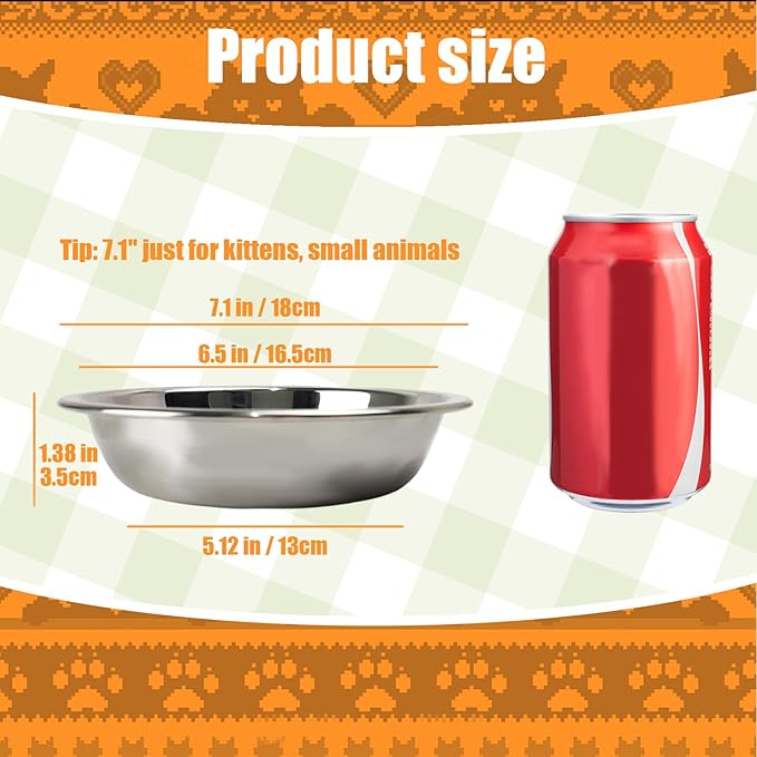 Stainless Steel Cat Bowls, Whisker Friendly Shallow Cat Food Bowls, Small Metal Pet Dish for Kittens and Indoor Cats, Basic Replacement Plates for Elevated Feeder Stands (7.1in-4Pcs)