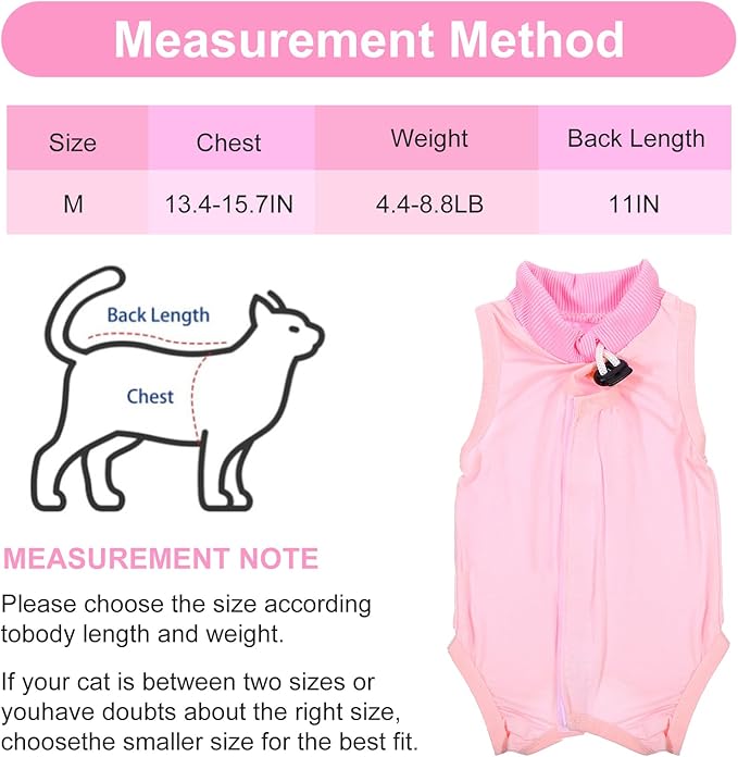 Cat Recovery Suit Spay Abdominal Wounds Skin Diseases Kitten Bodysuit Female Kitten Breathable Cone of Shame Alternative for Cats Anti Licking After Surgery Protection, Chest 13.4-15.7 in