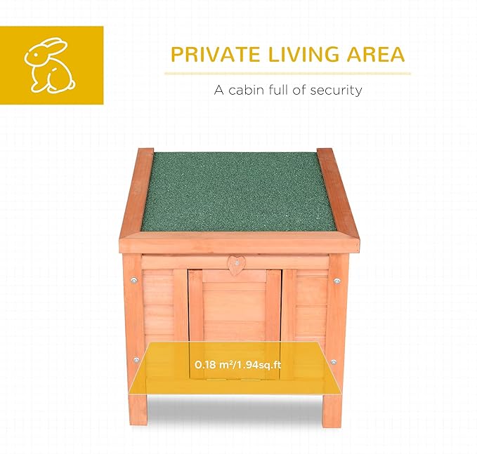 PawHut Small Wooden Rabbit Hutch Bunny Cage Guinea Pig Cage Duck House Dog House with Openable & Waterproof Roof, Natural