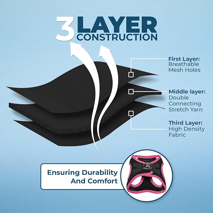 Best Pet Supplies - All Weather Mesh/Plush, Reflective, No Pull Harness for Small, Medium Dogs, Cats - Secure with Hook & Loop Fastener, Buckle, Double D-Rings - Black/Pink Trim, XS