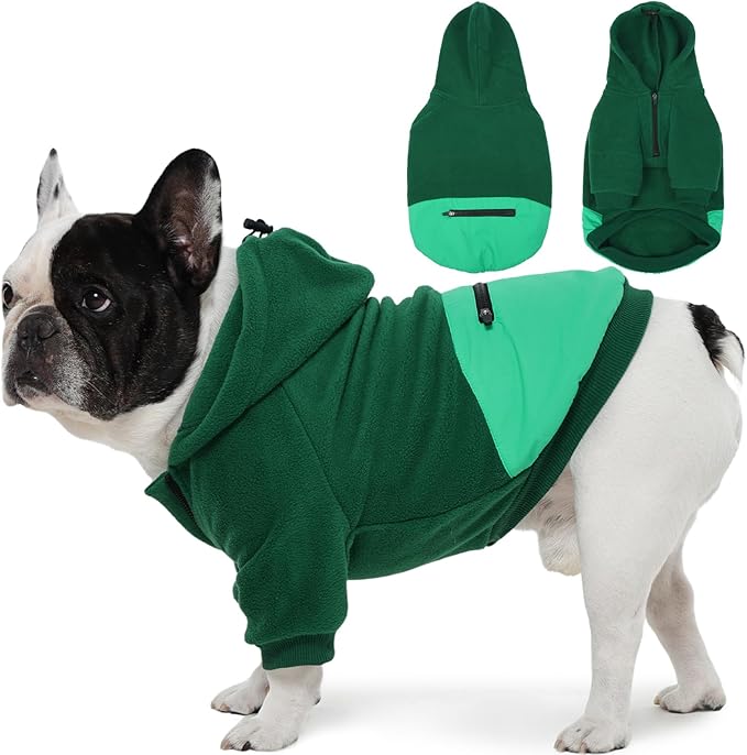 Nanaki Dog Hoodies for Medium Size Dogs with Pocket- Long Sleeves Adjustable Zip Collar-Soft Fleece Sweater Sweatshirt for French Bulldog, West Highland, Warm Pet Coat Jacket Machine Washable Green M