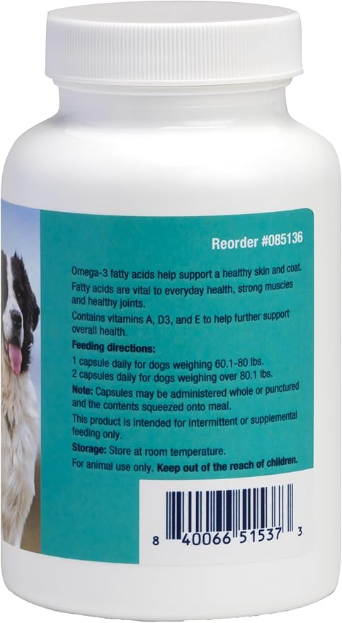 Covetrus Omega-3 Soft Gels for Large Dogs – Essential Fatty Acids with Vitamins A, E & D3 – Skin, Coat & Joint Supplement – 60 Count