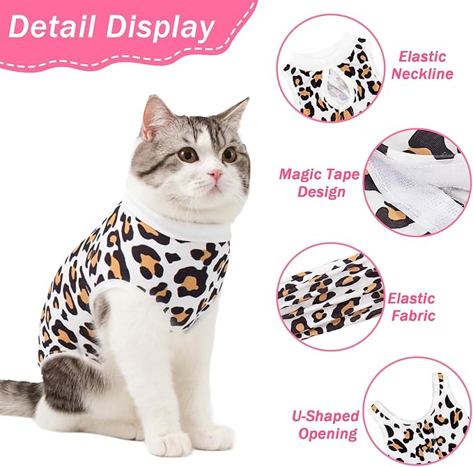 Cat Recovery Suit Female Cats Onesie for Cats, Breathable Cat Surgery Suit for Surgical Abdominal Wounds Skin Diseases, Cute Kitten Spay Recovery Suit E-Collar Alternative Anti Licking