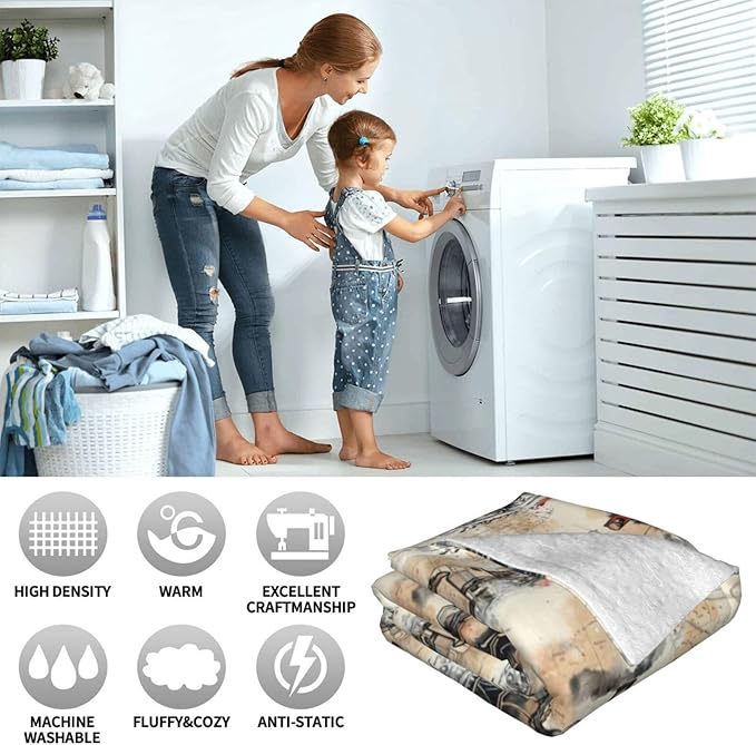 Train Blanket Gifts for Women Men Adults Train Lovers, Vintage Locomotive Plush Fleece Throw Blankets, Cozy Soft Warm Bedding Decor for Sofa Living Room Travel 50"x60"