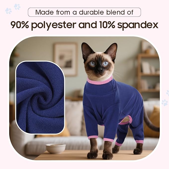 DENTRUN Cat Clothes for Hair Control with Hair Sticky Fabric - Soft Recovery Suit & Breathable Lint-Resistant Cat Sweater for Cats Only, Kitten Onesie Pajamas, M, Blue