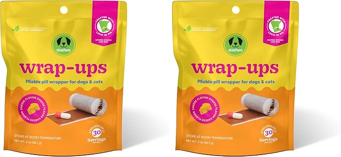 Stashios: Wrap-Ups: Pill Wrapper - Cheese - 30 Servings Bag, Dogs & Cats, Pet Treat Hides Any Size Pills, All Natural Limited Ingredients, USA Made (Pack of 2)