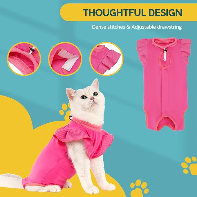 Avont Cat Recovery Suit - Post-Surgery Onesie for Cats, Alternative to Cone of Shame, Protective Spay Suit for Female Kitten, Ideal for Healing and Skin Conditions -Magenta(M+)
