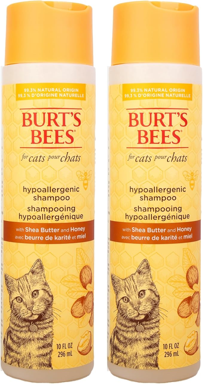 BURT'S BEES FOR PETS Hypoallergenic Cat Shampoo with Shea Butter and Honey, Gentle Kitten Shampoo for Indoor Cats with Dry or Sensitive Skin, Cat Bathing Supplies, 10 Fl Oz - 2 Pack
