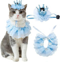 Cat Princess Costumes Cat Crown Hat & Lace Bandana Scarf Set, Puppy Party Hat for Small Dogs & Cats, Lace Outfit for Cats and Small Dogs Birthday Party (Blue)