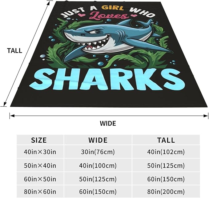 Just A Girl Who Love Sharks Blanket Ocean Sharks Decor Throw Blanket Gifts for Girls Boys Super Warm Soft Plush Fleece Flannel Blanket Winter Couch Bedding Blanket for Adults Kids Women Men 80"X60"
