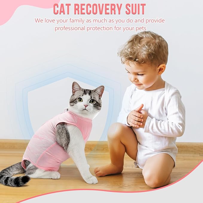 SlowTon Cat Recovery Suit - Cat Onesie for Cats After Surgery Female Male, Kitten Clothes Cats Surgical Spay Suit Abdominal Wounds, E-Collar Alternative Bodysuit Anti-Licking (Light Pink, L)