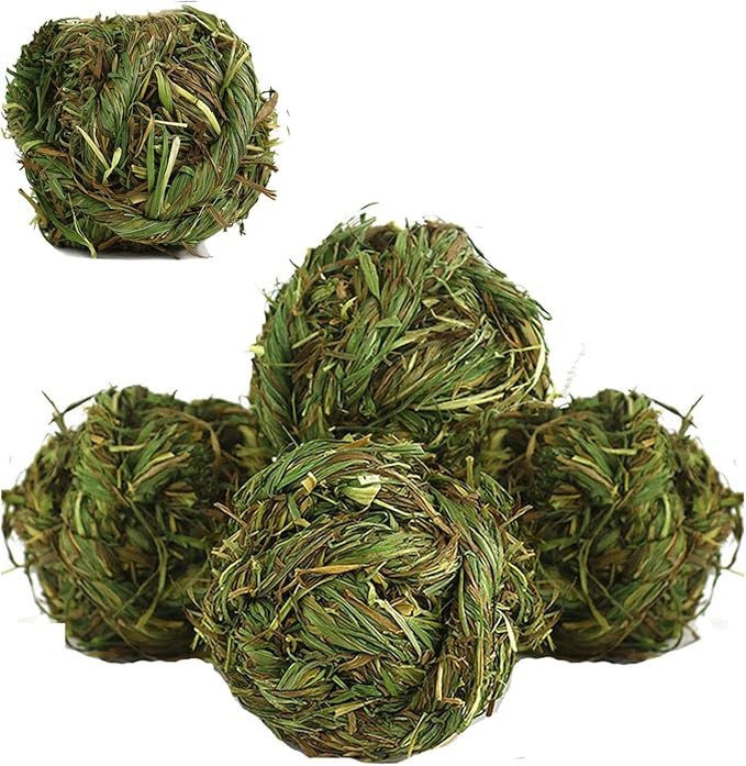 Hamiledyi Rabbit Chew Ball Timothy Grass Grinding Small Animal Activity Play Chew Toys for Bunny Rabbits Hamster Guinea Pigs Gerbils (5 PCS)