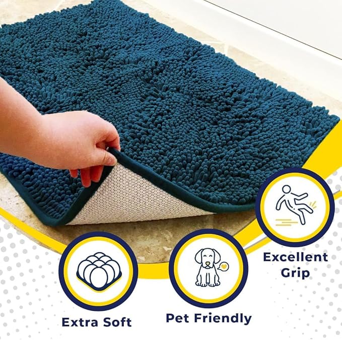 Muddy Mat® | Super Absorbent Door Mat Indoor, Microfiber Quick Dry Chenille Entryway Rug, Non-Slip Front Door Mat, Indoor Mats for Entryway, Machine Washable Pet Rug, Atlantic Blue 5ft x 7ft