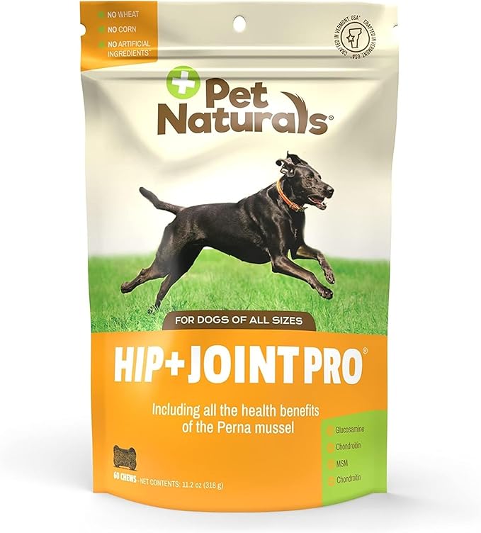 Pet Naturals Hip and Joint Pro Supplement with Glucosamine, Green-Lipped Mussel, and Chondroitin for Dogs, Duck Flavor, 60 Chews