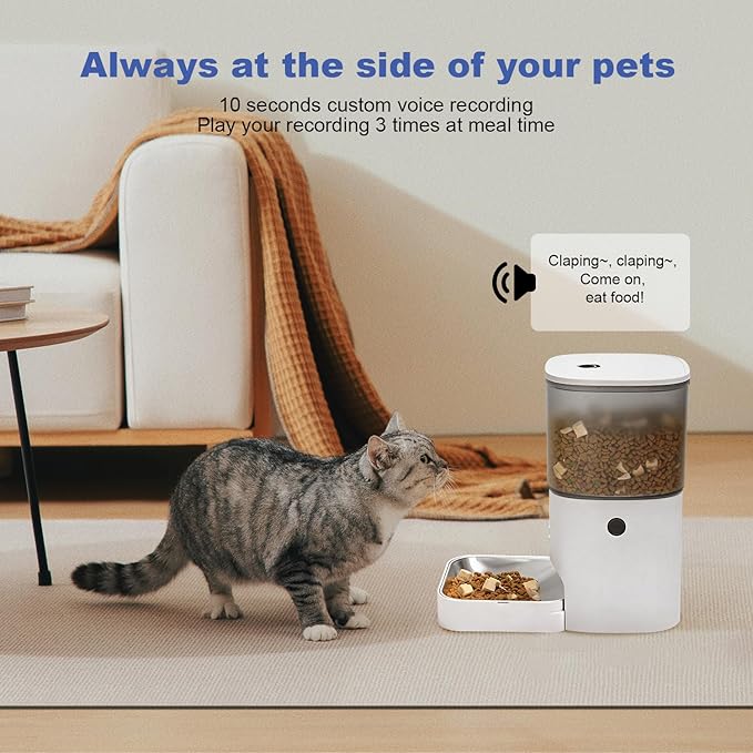 2.4G/5G Automatic Cat Feeder, 4L WiFi Food Dispenser with 10s Voice Recorder, Pet Feeder up to 10 Meals per Day, Timed Cat Feeder with Dry Food Sealed Ring (Matte White, 4.0 L)