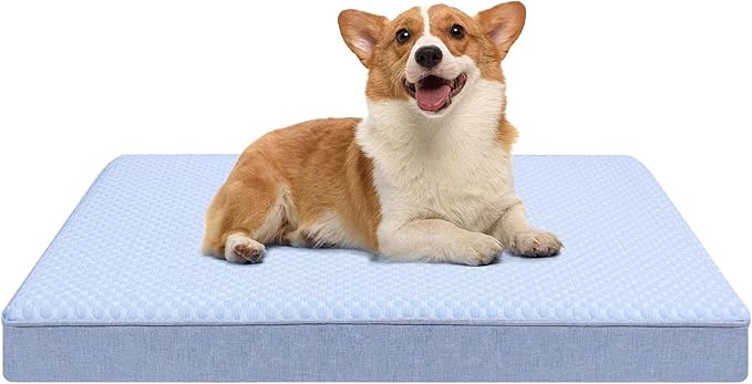 Cooling Dog Beds for Dogs, Orthopedic Memory Foam Dog Bed，Washable Pet Beds for Crate with Faux Fur Cover, Waterproof Lining (Cooling, Large: 35" x 22" x 3")