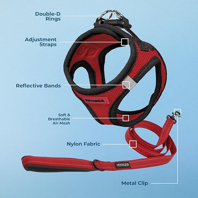 Voyager Step-in Air All Weather Mesh Harness and Reflective Dog 5 ft Leash Combo with Neoprene Handle, for Small, Medium and Large Breed Puppies by Best Pet Supplies - Red, Small
