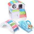 3 Pieces Fun Hamster Guinea Pig Hideout Kit Include PVC Hamster House, Rainbow Bridge, Seesaw DIY Exercise Playhouse for Rats Mouse Small Animals(Large,Rainbow Color)