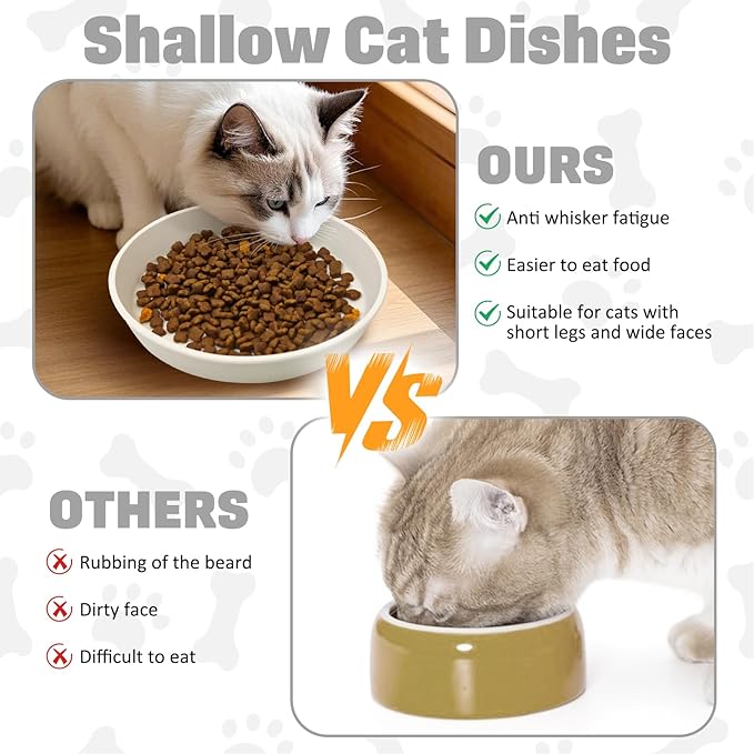 BNOSDM Silicone Cat Food Plate Shallow Dog Bowl 2 Pack Flat Puppy Feeding Dish for Small Dogs and Cats Whisker Fatigue Pet Plates for Dry and Wet Food (Beige)