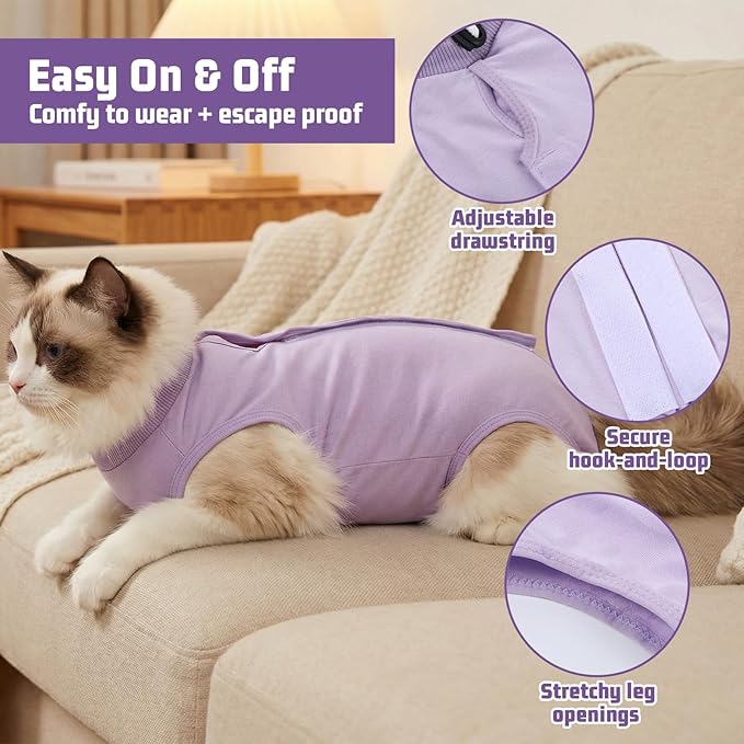 Cat Recovery Suit - Soft and Breathable Cat Onesie for Neuter Surgical, Abdominal Wounds or Skin Diseases, Cats Surgery Suit Cone of Shame Alternative Anti Licking