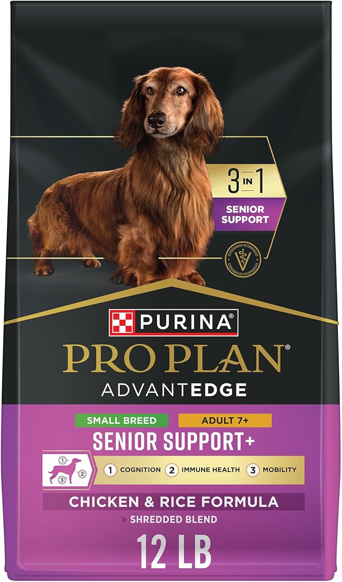 Purina Pro Plan AdvantEDGE Senior Support Plus Small Breed Shredded Blend Chicken and Rice Formula Dry Dog Food - 12 lb. Bag