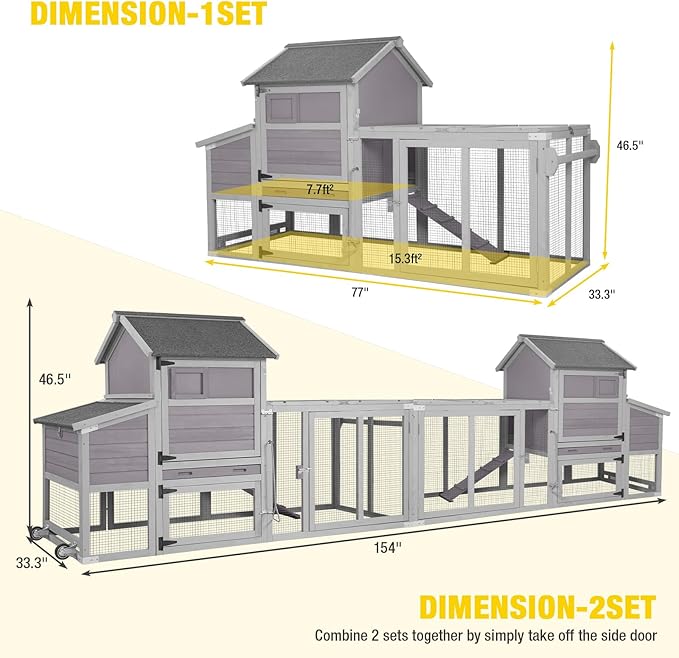 Large Chicken Coop for 2-4 Chickens, Wooden Poultry Hen House with Nesting Box & Perch, Weatherproof Outdoor Chicken Tractor with Wheels