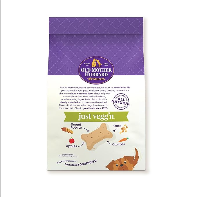Old Mother Hubbard Wellness Just Vegg'n Dog Biscuits, Natural, Training Treats, Sweat Potato, Oats, Apples & Carrots Flavor, Small Size, (3.3 Pound Bag)