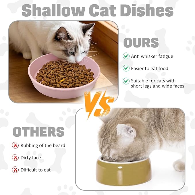 BNOSDM Silicone Cat Food Plate 2 Pack Shallow Dog Bowl Flat Puppy Feeding Dish for Small Dogs and Cats Whisker Fatigue Pet Plates for Dry and Wet Food (Light Pink)